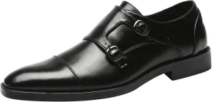 Men's Smart Monk Brogues Genuine Leather Wooden Heel Formal Dress Shoes