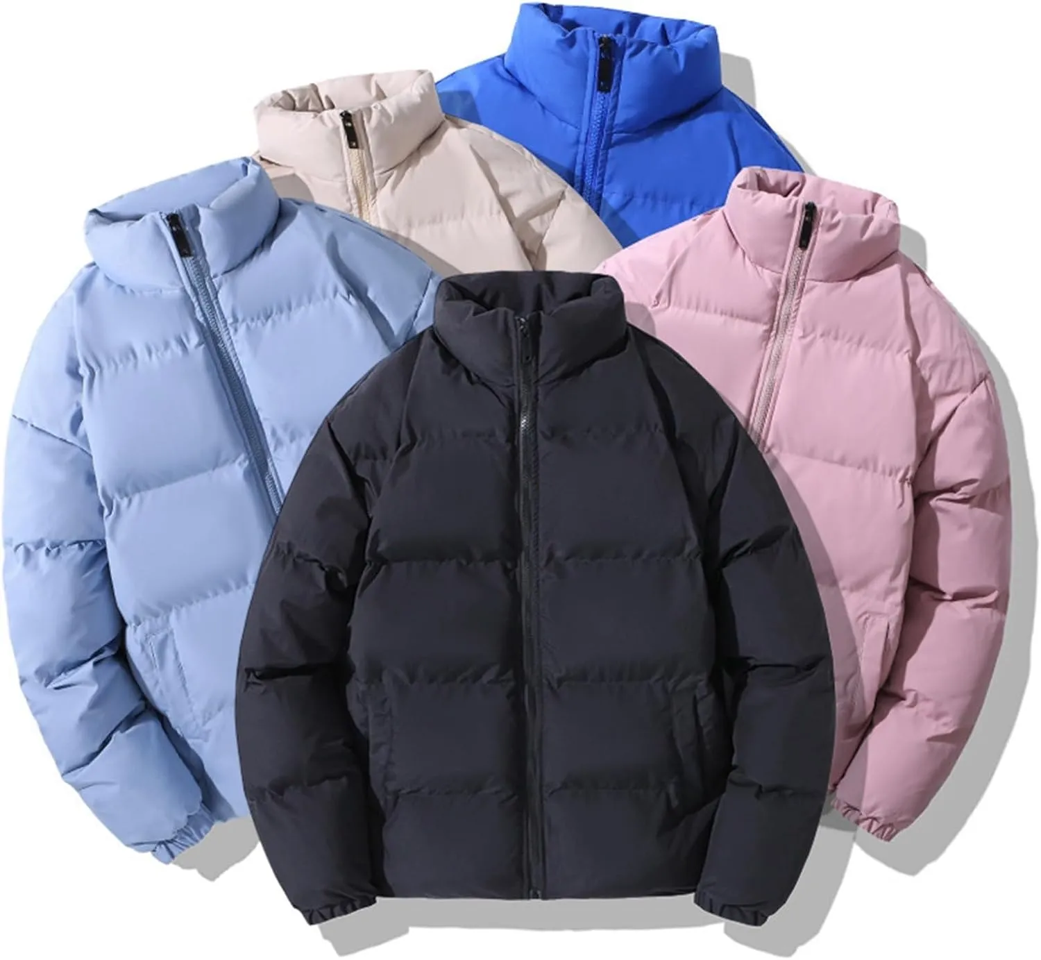 Men's Stand Collar Puffer Jacket Thickened Winter Warm Casual Loose Solid Color Down Jackets Zip Up Ski Bubble Coat