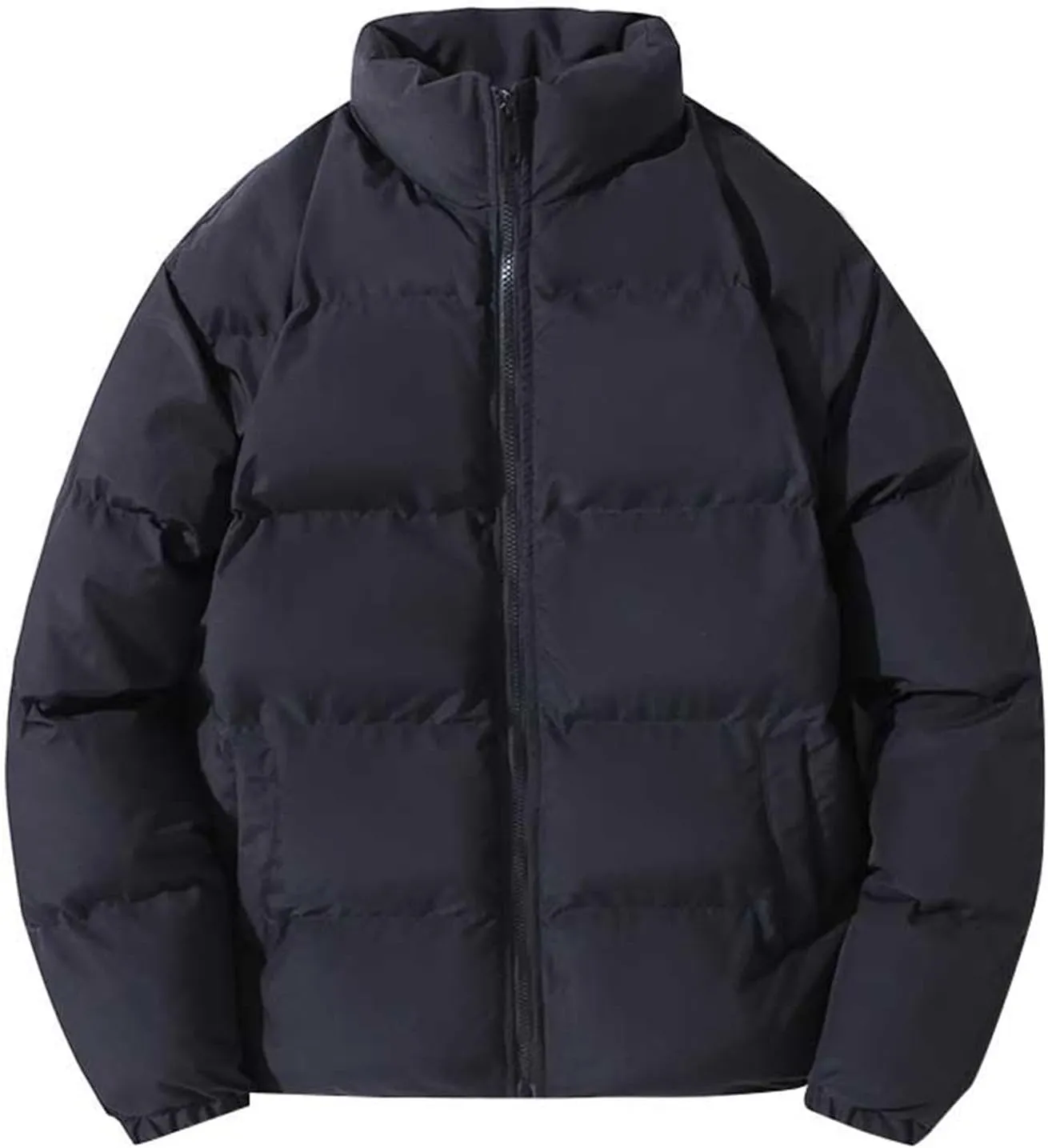 Men's Stand Collar Puffer Jacket Thickened Winter Warm Casual Loose Solid Color Down Jackets Zip Up Ski Bubble Coat