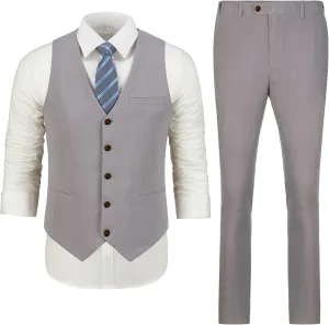 Mens Suit Set Linen Beach Wedding Two Pieces Formal Elegant Summer Prom Dinner Vests Pants for Men