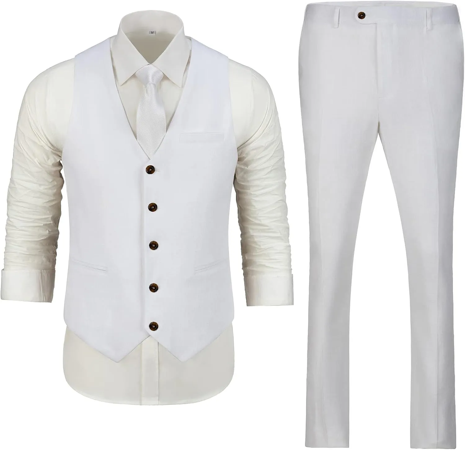 Mens Suit Set Linen Beach Wedding Two Pieces Formal Elegant Summer Prom Dinner Vests Pants for Men