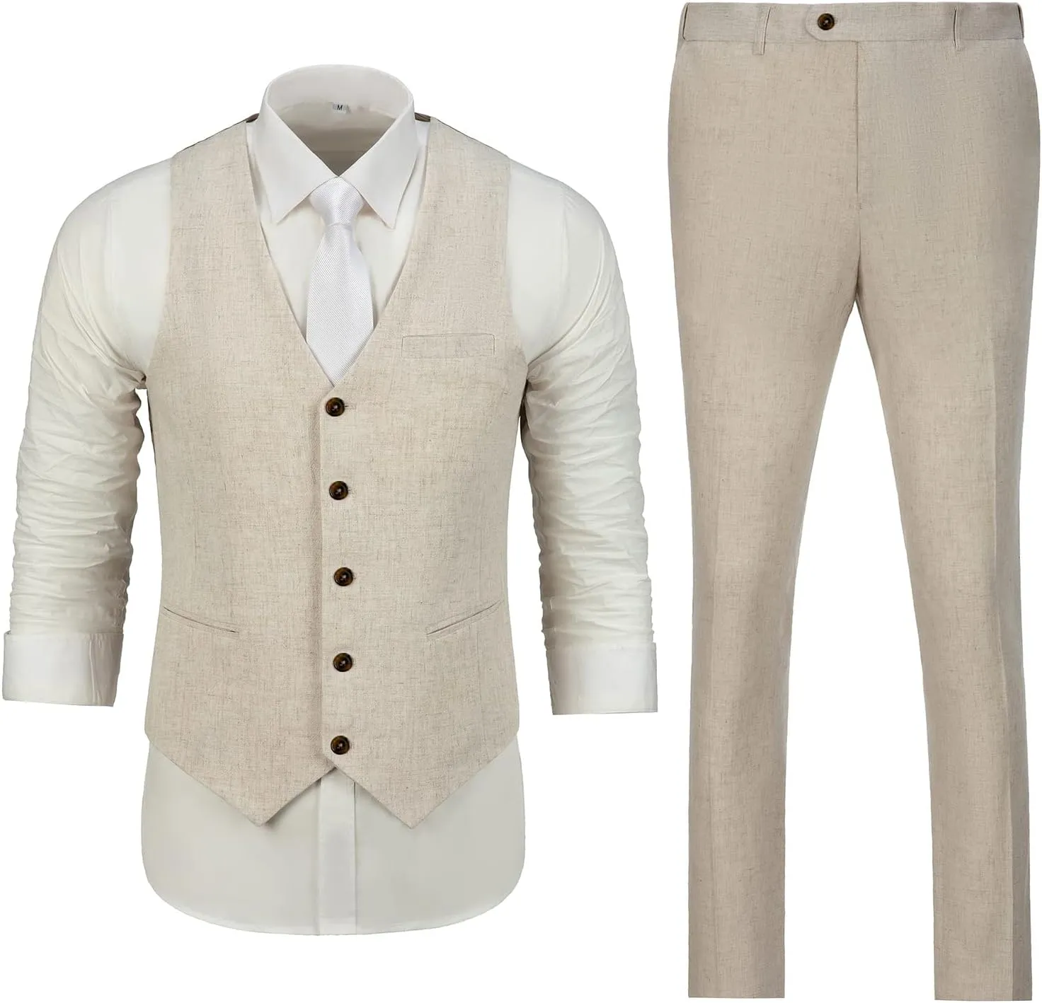 Mens Suit Set Linen Beach Wedding Two Pieces Formal Elegant Summer Prom Dinner Vests Pants for Men