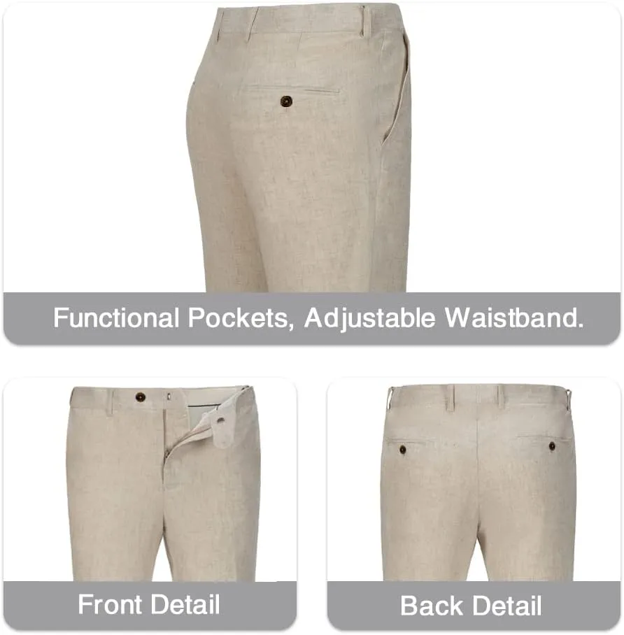 Mens Suit Set Linen Beach Wedding Two Pieces Formal Elegant Summer Prom Dinner Vests Pants for Men