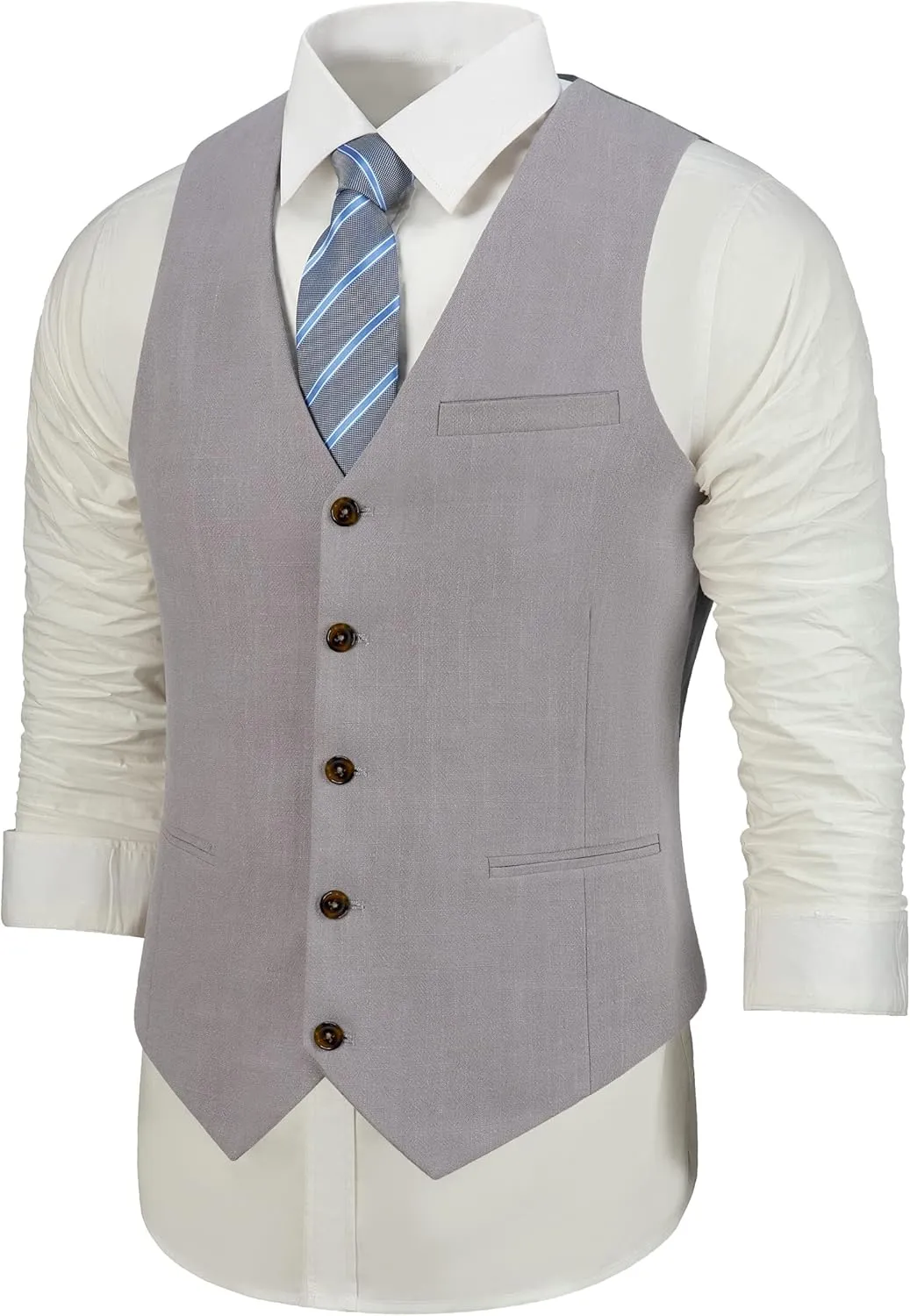 Mens Suit Set Linen Beach Wedding Two Pieces Formal Elegant Summer Prom Dinner Vests Pants for Men