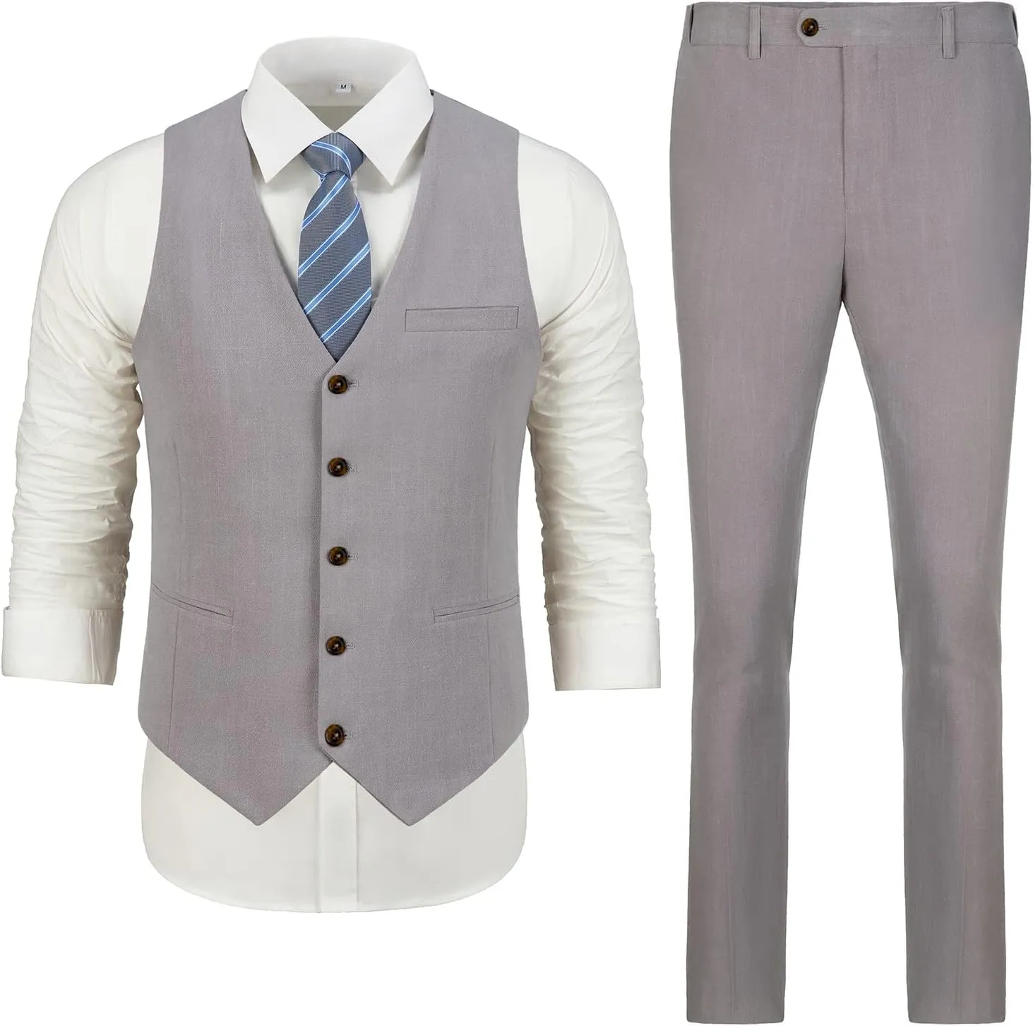 Mens Suit Set Linen Beach Wedding Two Pieces Formal Elegant Summer Prom Dinner Vests Pants for Men