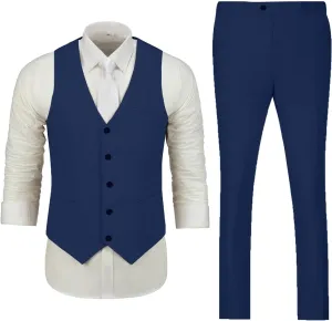 Mens Suit Set Linen Beach Wedding Two Pieces Formal Elegant Summer Prom Dinner Vests Pants for Men
