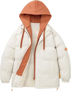Mens Warm Puffer Jacket Warm Thick Full Zipper Waterproof Down Coats Winter Outdoor Skiing Coat with Detachable Hood