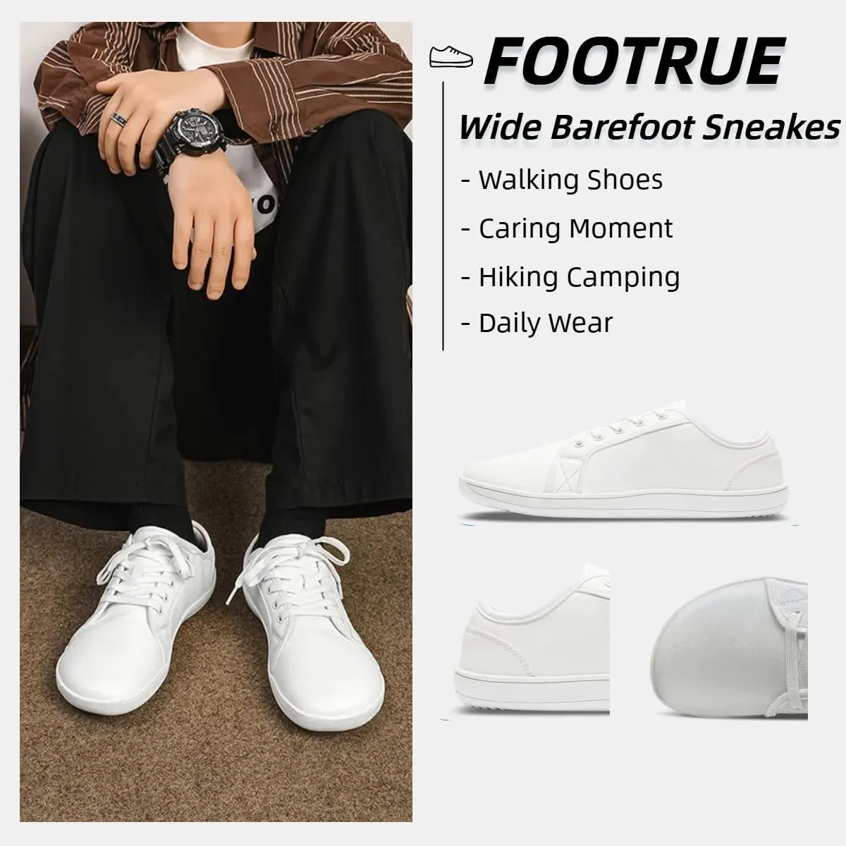 Mens Womens Minimalist Barefoot Sneakers Leather Shoes Wide Toe Box Zero Drop Walking Shoes