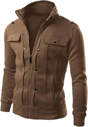 Men's Zip Up Hoodie Lightweight Button Fly Slim Fit Long Sleeve Cotton SweatShirt Fashion Stand Collar Sports Jackets