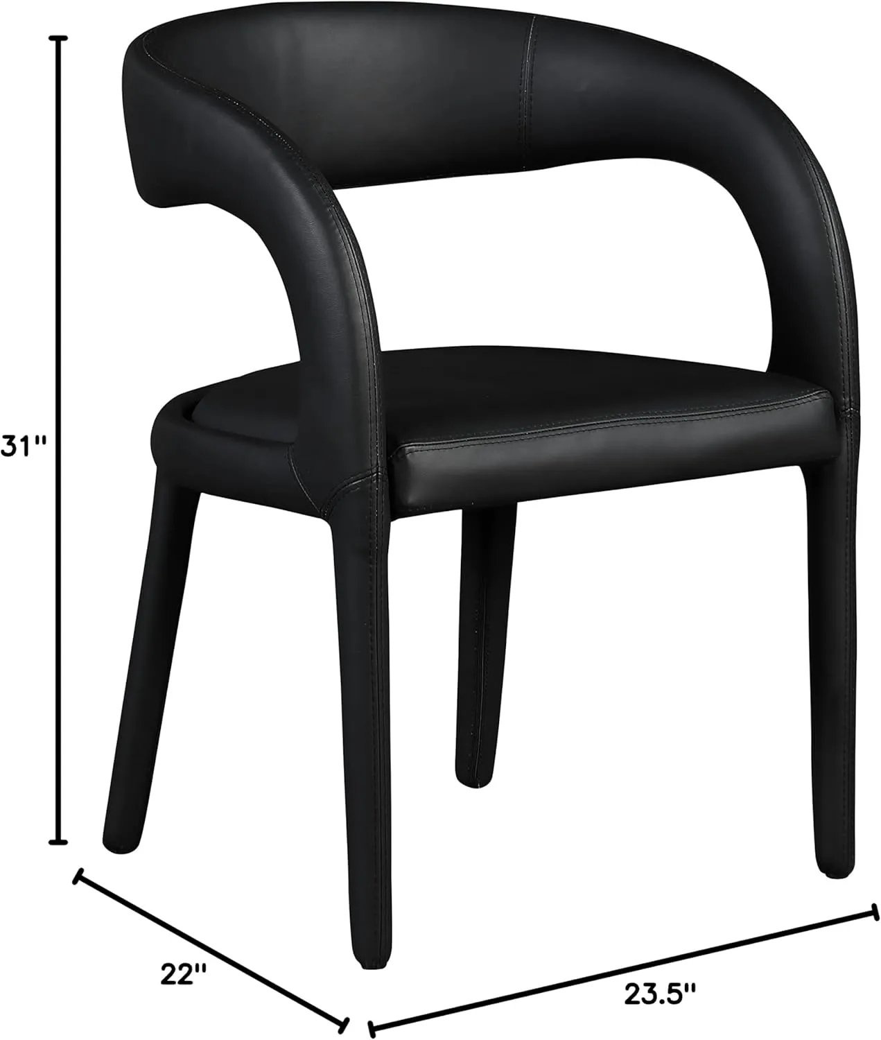 Meridian Furniture 987Black-C Sylvester Collection Modern | Contemporary Vegan Leather Upholstered Dining Chair with Rounded Back, 23.5" W x 22" D x 31" H, Black