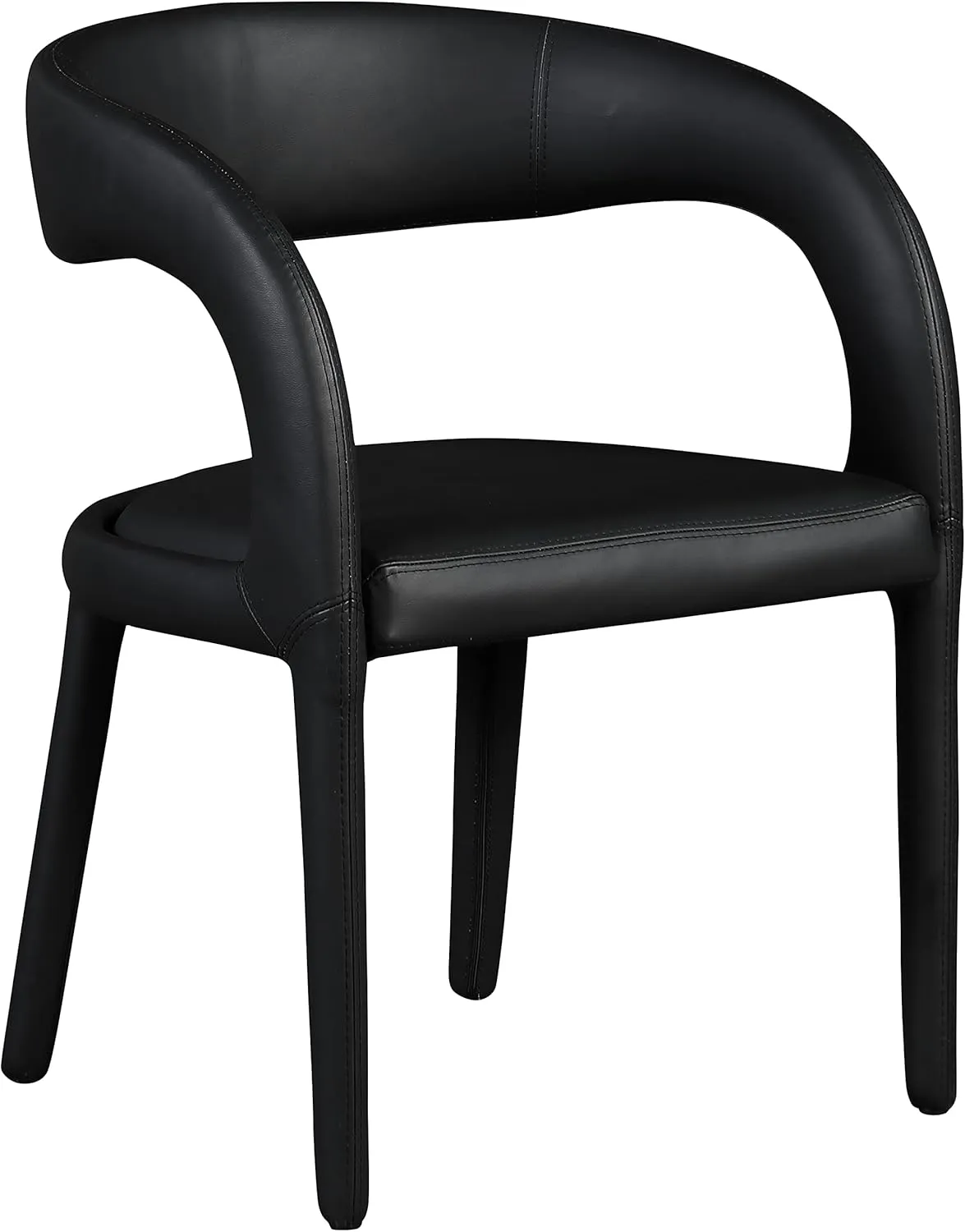 Meridian Furniture 987Black-C Sylvester Collection Modern | Contemporary Vegan Leather Upholstered Dining Chair with Rounded Back, 23.5" W x 22" D x 31" H, Black
