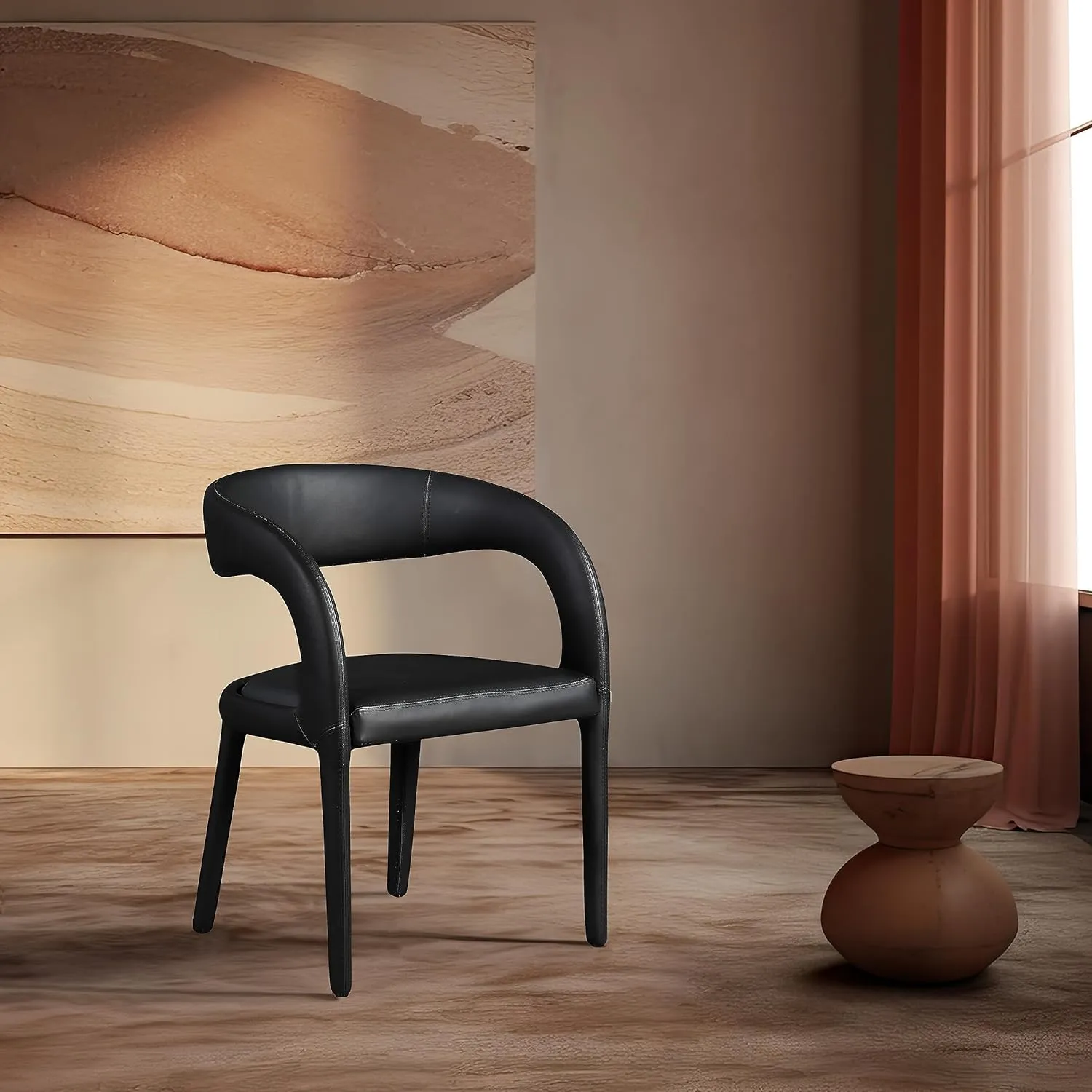 Meridian Furniture 987Black-C Sylvester Collection Modern | Contemporary Vegan Leather Upholstered Dining Chair with Rounded Back, 23.5" W x 22" D x 31" H, Black