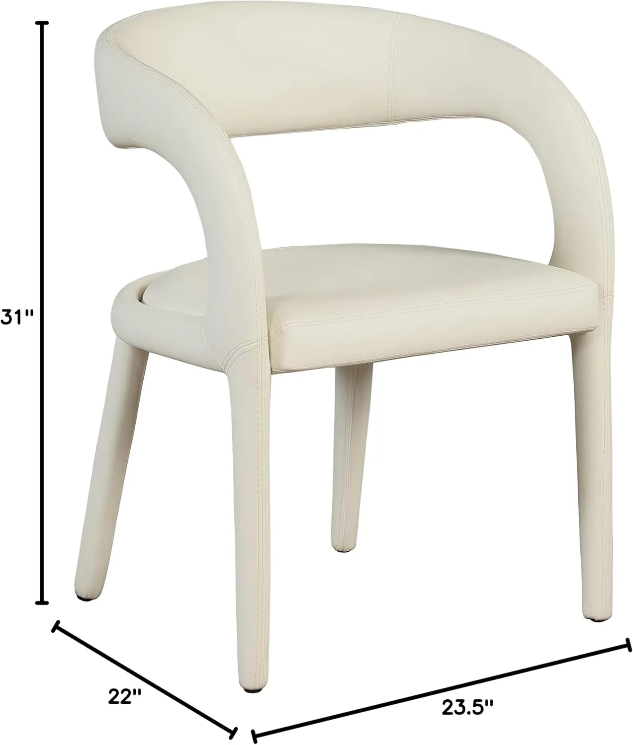 Meridian Furniture 987Cream-C Sylvester Collection Modern | Contemporary Vegan Leather Upholstered Dining Chair with Rounded Back, 23.5" W x 22" D x 31" H, Cream