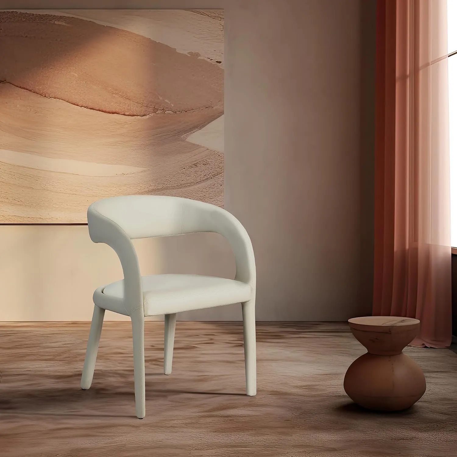 Meridian Furniture 987Cream-C Sylvester Collection Modern | Contemporary Vegan Leather Upholstered Dining Chair with Rounded Back, 23.5" W x 22" D x 31" H, Cream