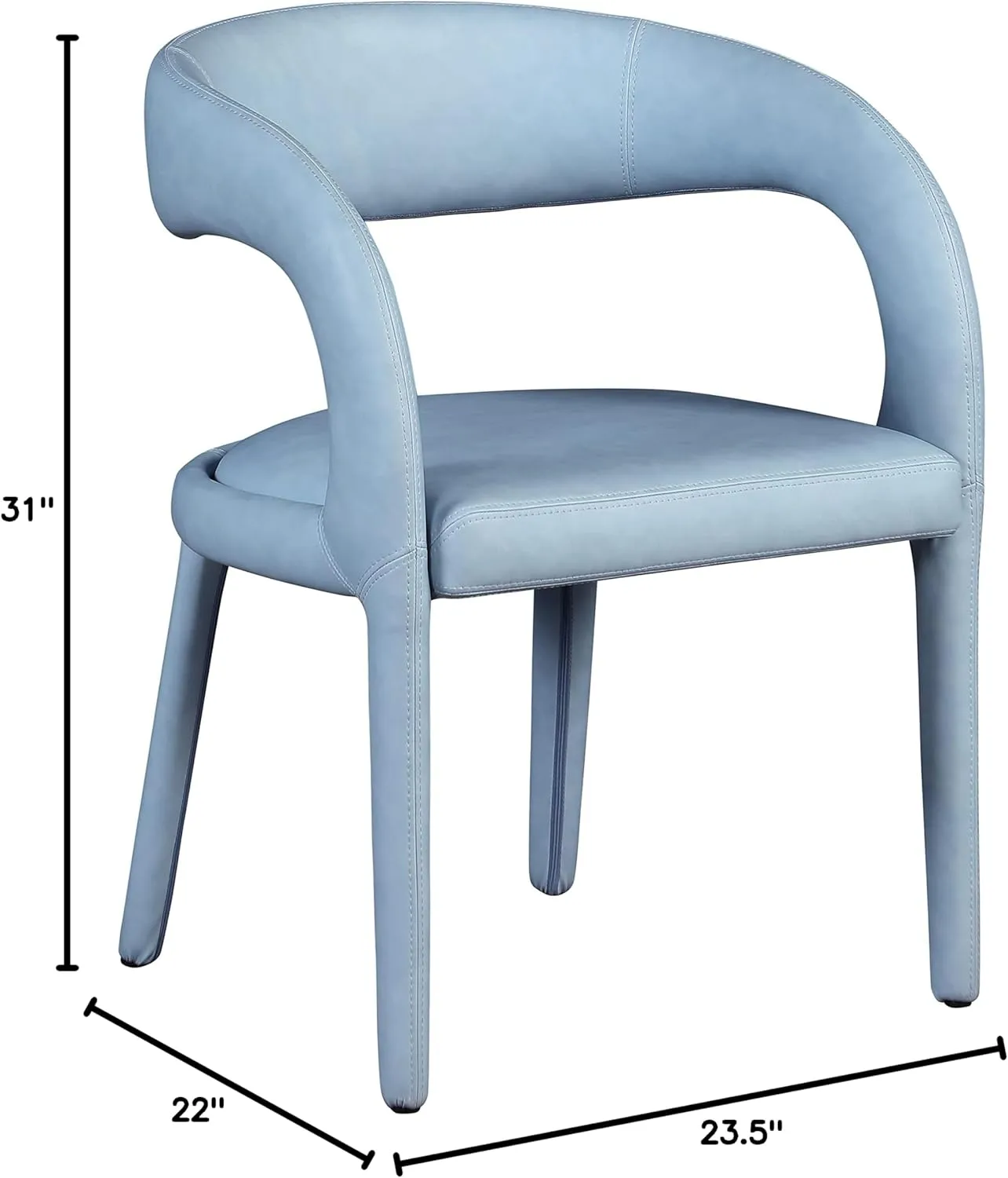 Meridian Furniture 987LtBlu-C Sylvester Collection Modern | Contemporary Vegan Leather Upholstered Dining Chair with Rounded Back, 23.5" W x 22" D x 31" H, Light Blue