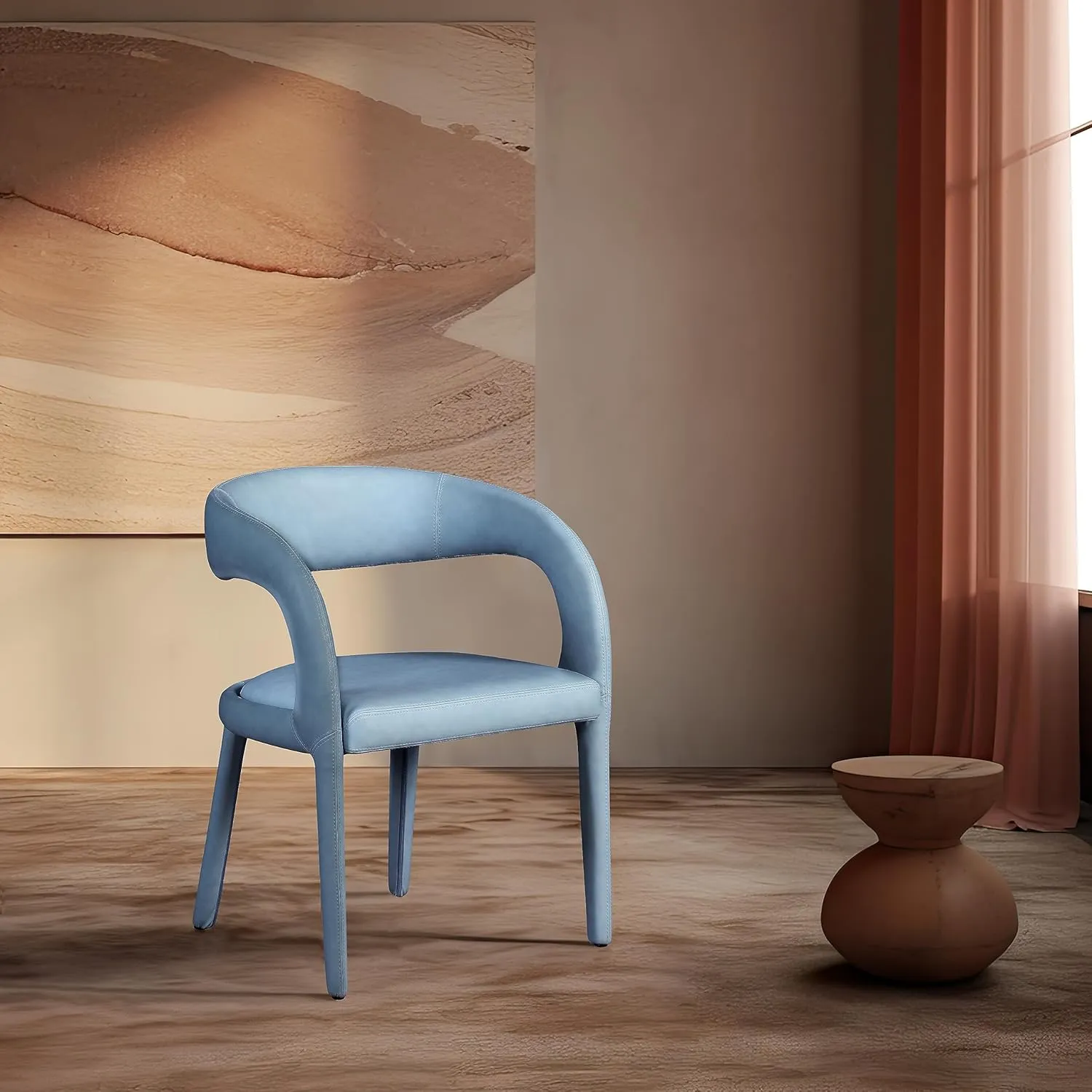 Meridian Furniture 987LtBlu-C Sylvester Collection Modern | Contemporary Vegan Leather Upholstered Dining Chair with Rounded Back, 23.5" W x 22" D x 31" H, Light Blue