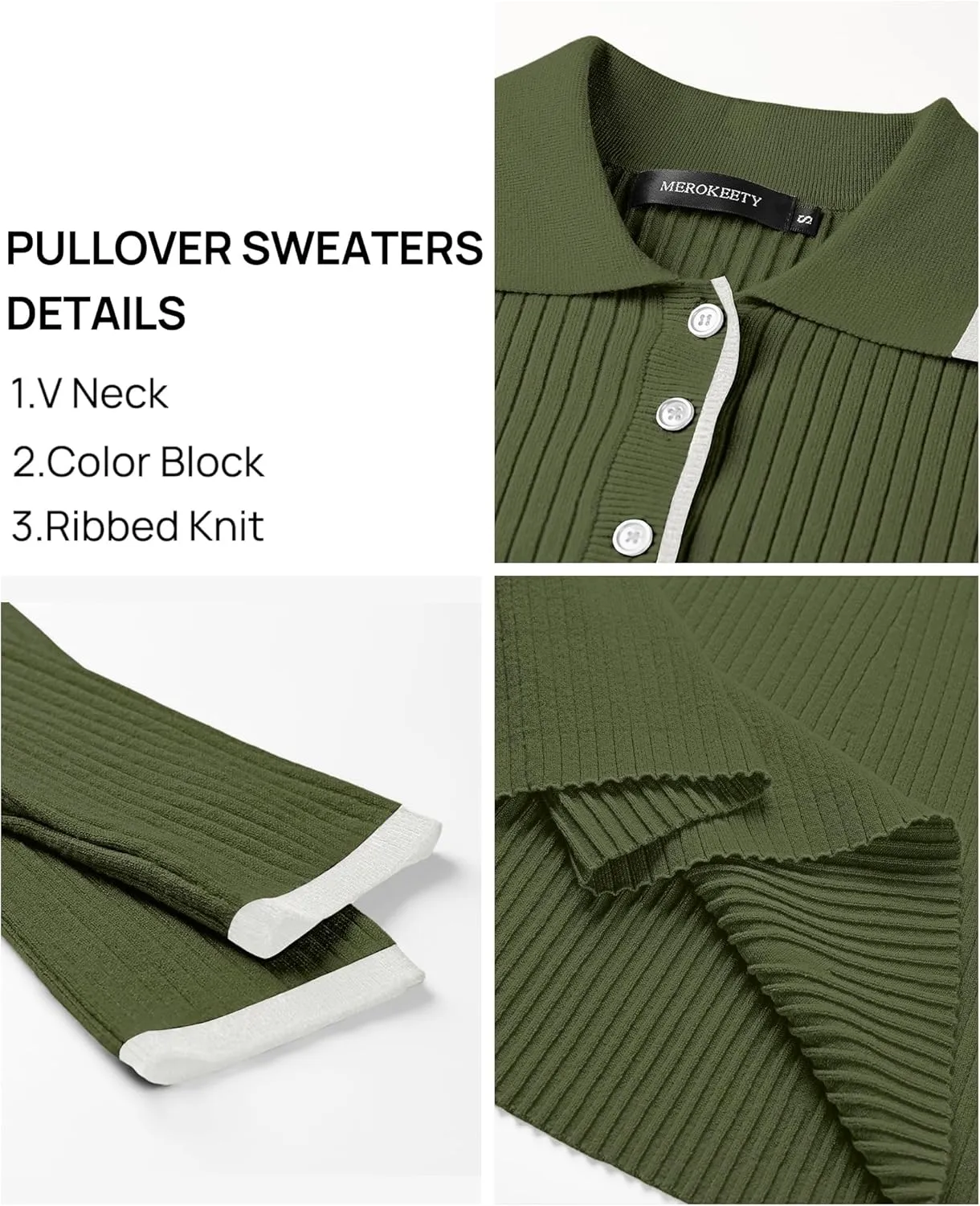 MEROKEETY Women's Long Sleeve V Neck Sweater Dress Button Ribbed Knit Slim Fit Elegant Maxi Dresses