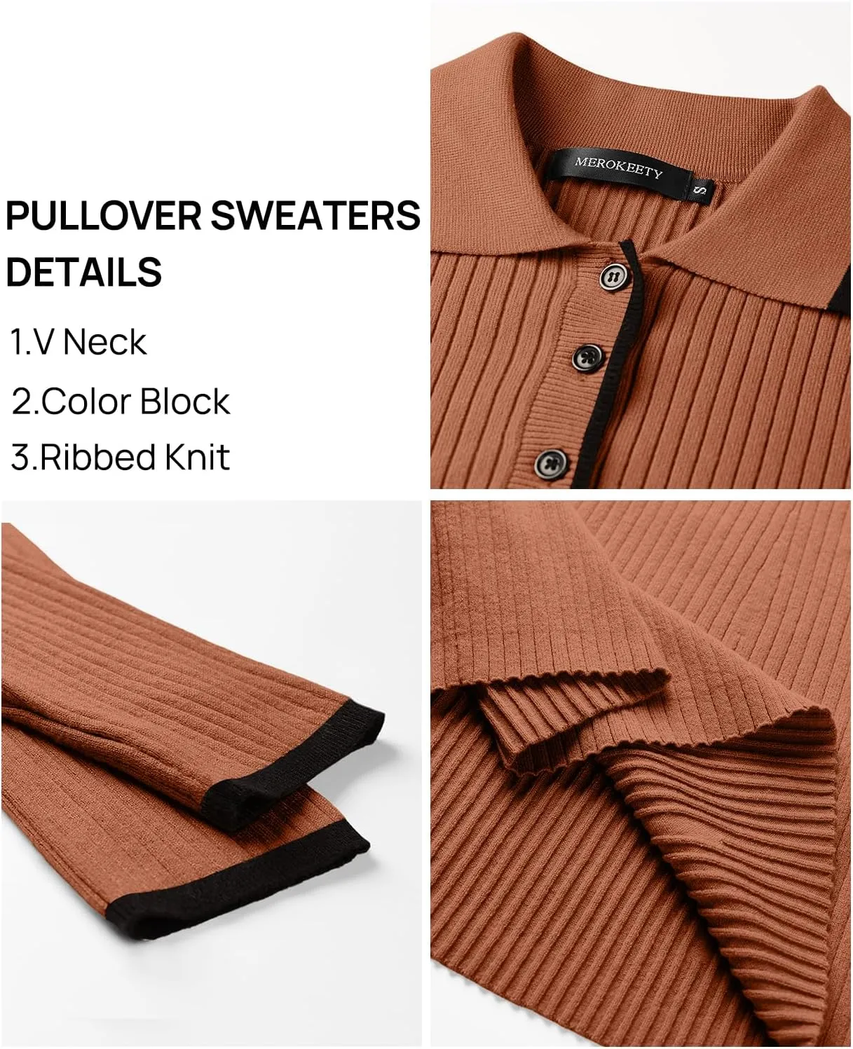 MEROKEETY Women's Long Sleeve V Neck Sweater Dress Button Ribbed Knit Slim Fit Elegant Maxi Dresses