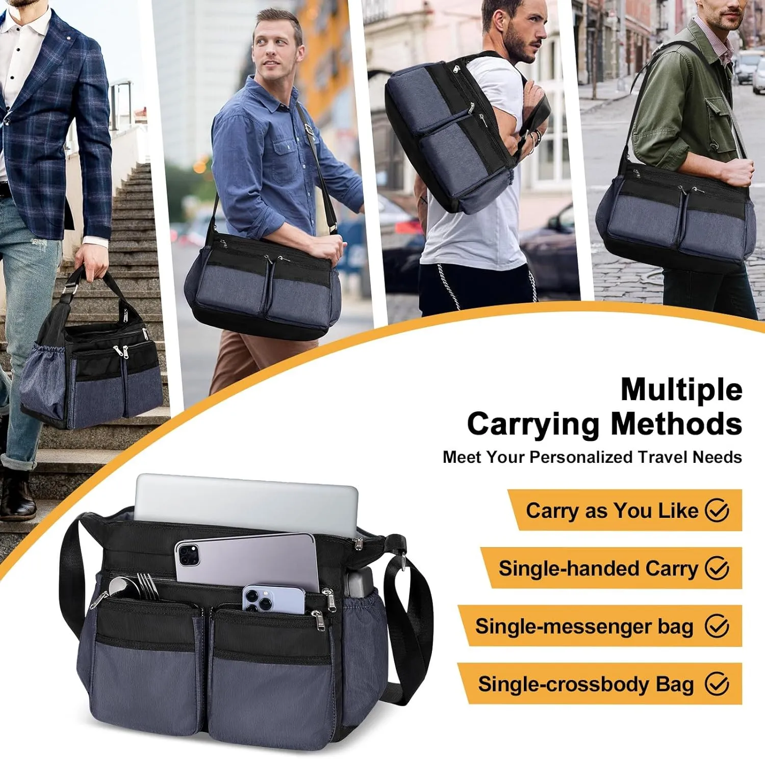 Messenger Bag with Insulated Lunch Box, Large Crossbody Bag with Leakproof Lunch Compartment for Men Women Adult, Shoulder Bag with Side Pokets for Work, Laptop iPad Water Bottle Wallet Key