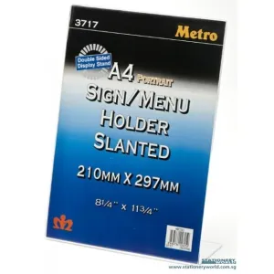 Metro L Shape Slanted Sign Menu Holder A4 Portrait 3717