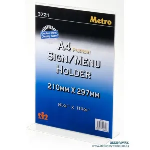 Metro T Shape Sign Menu Holder A4 Portrait 3721