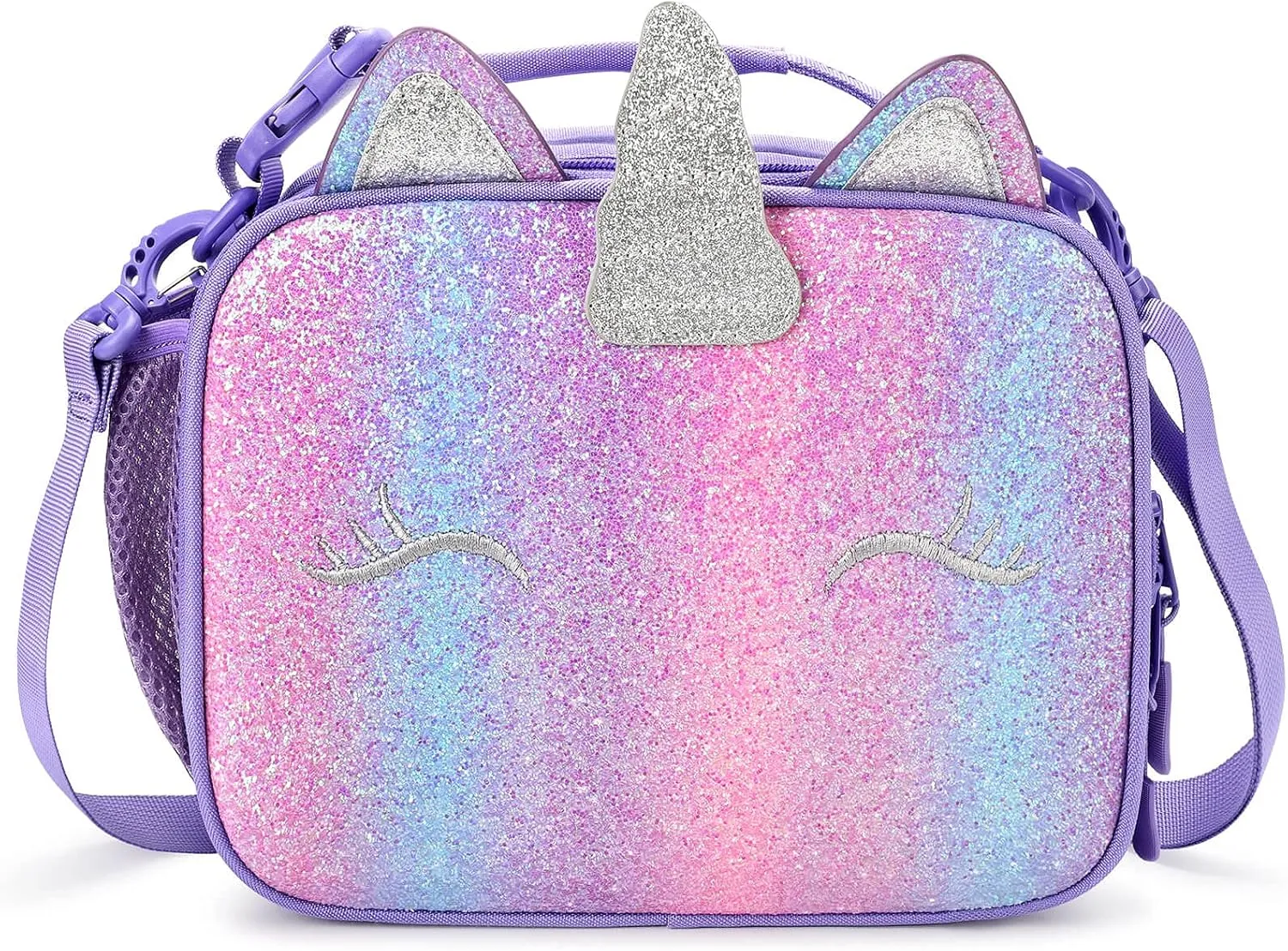 mibasies Kids Insulated Lunch Box for Girls Rainbow Unicorn Lunch Bag for School (Purple Rainbow 3)