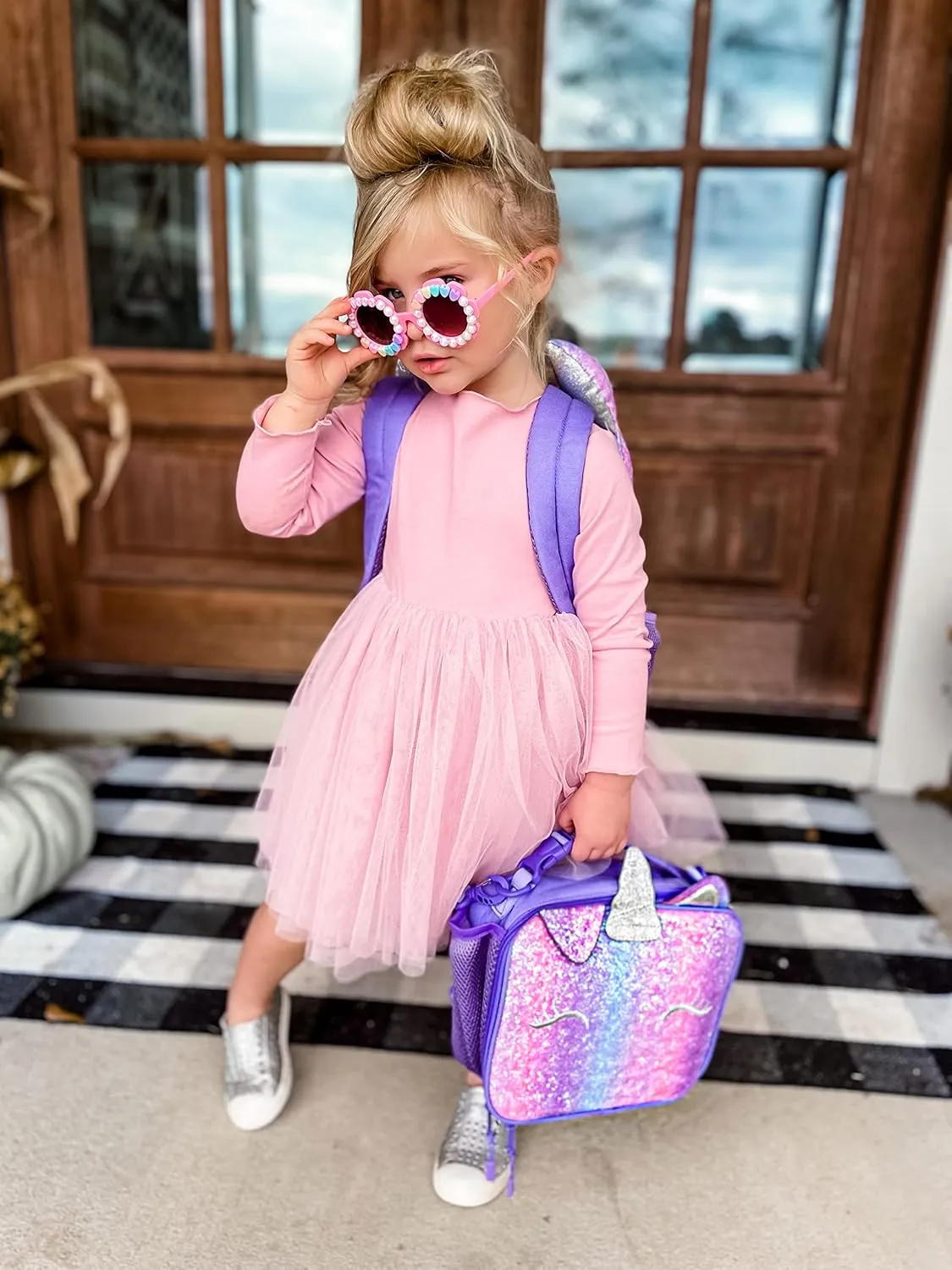 mibasies Kids Insulated Lunch Box for Girls Rainbow Unicorn Lunch Bag for School (Purple Rainbow 3)