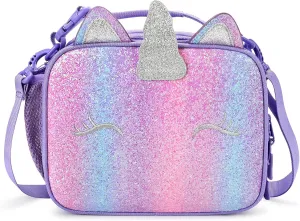 mibasies Kids Insulated Lunch Box for Girls Rainbow Unicorn Lunch Bag for School (Purple Rainbow 3)