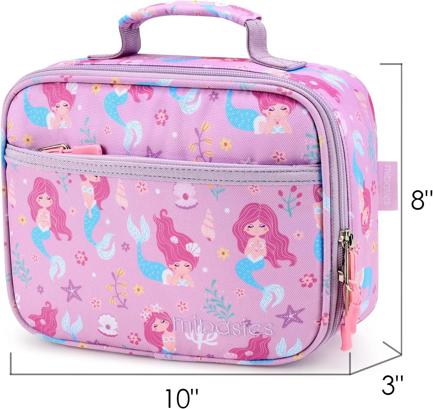 mibasies Kids Lunch Bag for Girls Toddler Insulated Lunch Box for School Travel, Flower Mermaid