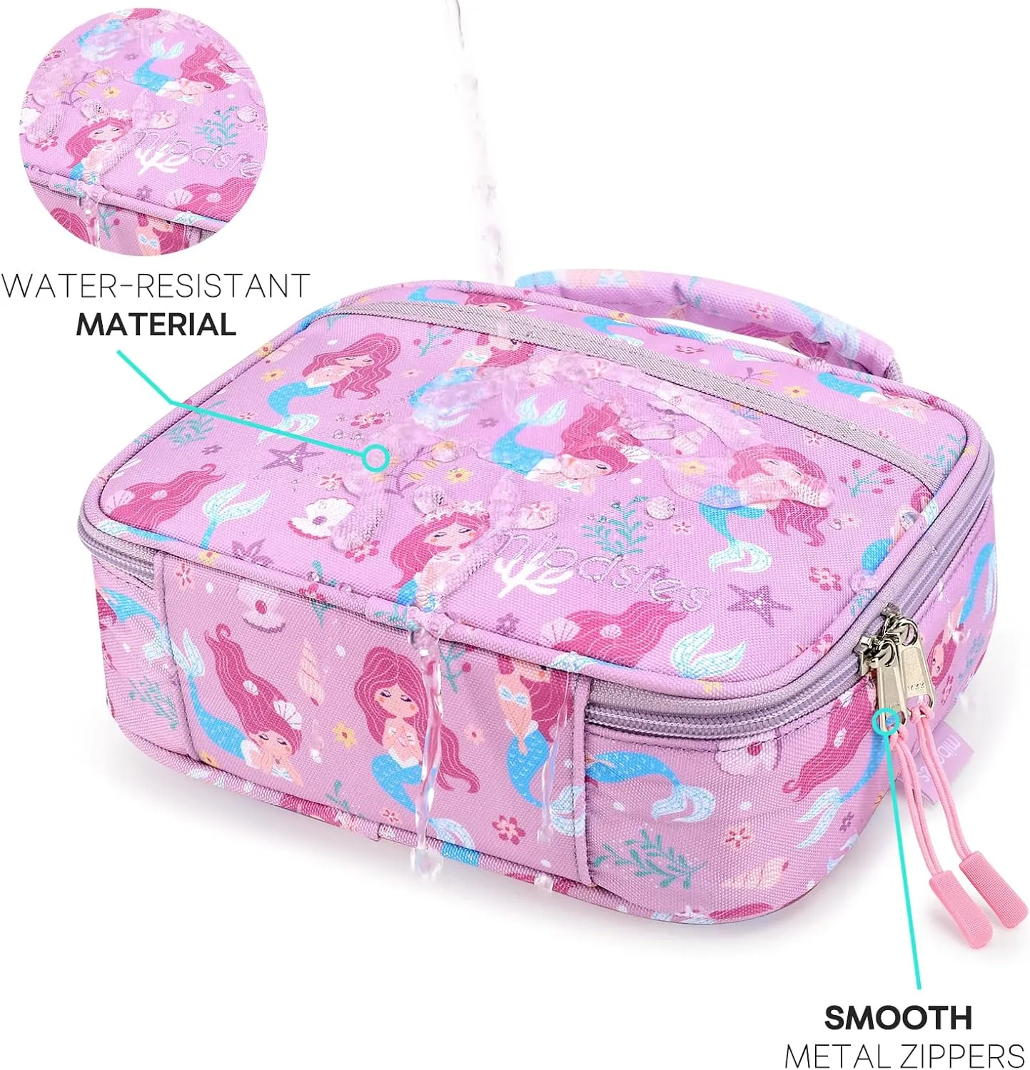 mibasies Kids Lunch Bag for Girls Toddler Insulated Lunch Box for School Travel, Flower Mermaid