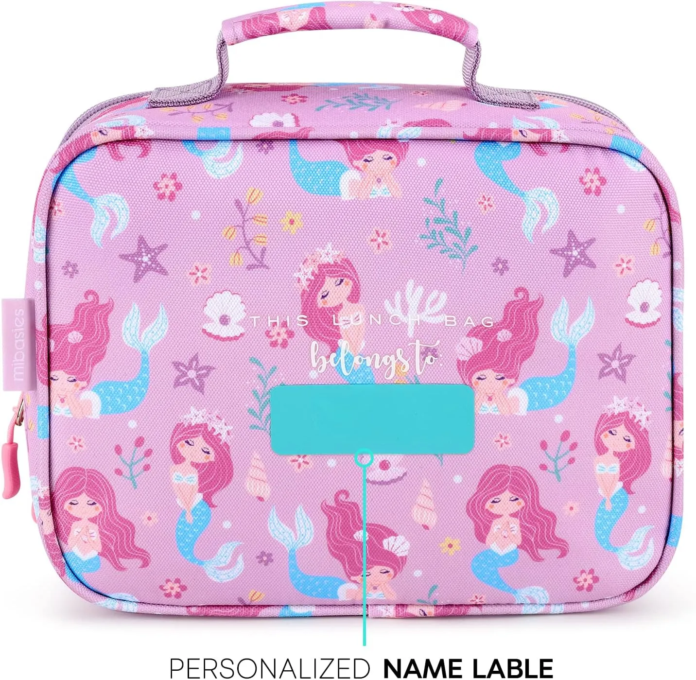 mibasies Kids Lunch Bag for Girls Toddler Insulated Lunch Box for School Travel, Flower Mermaid