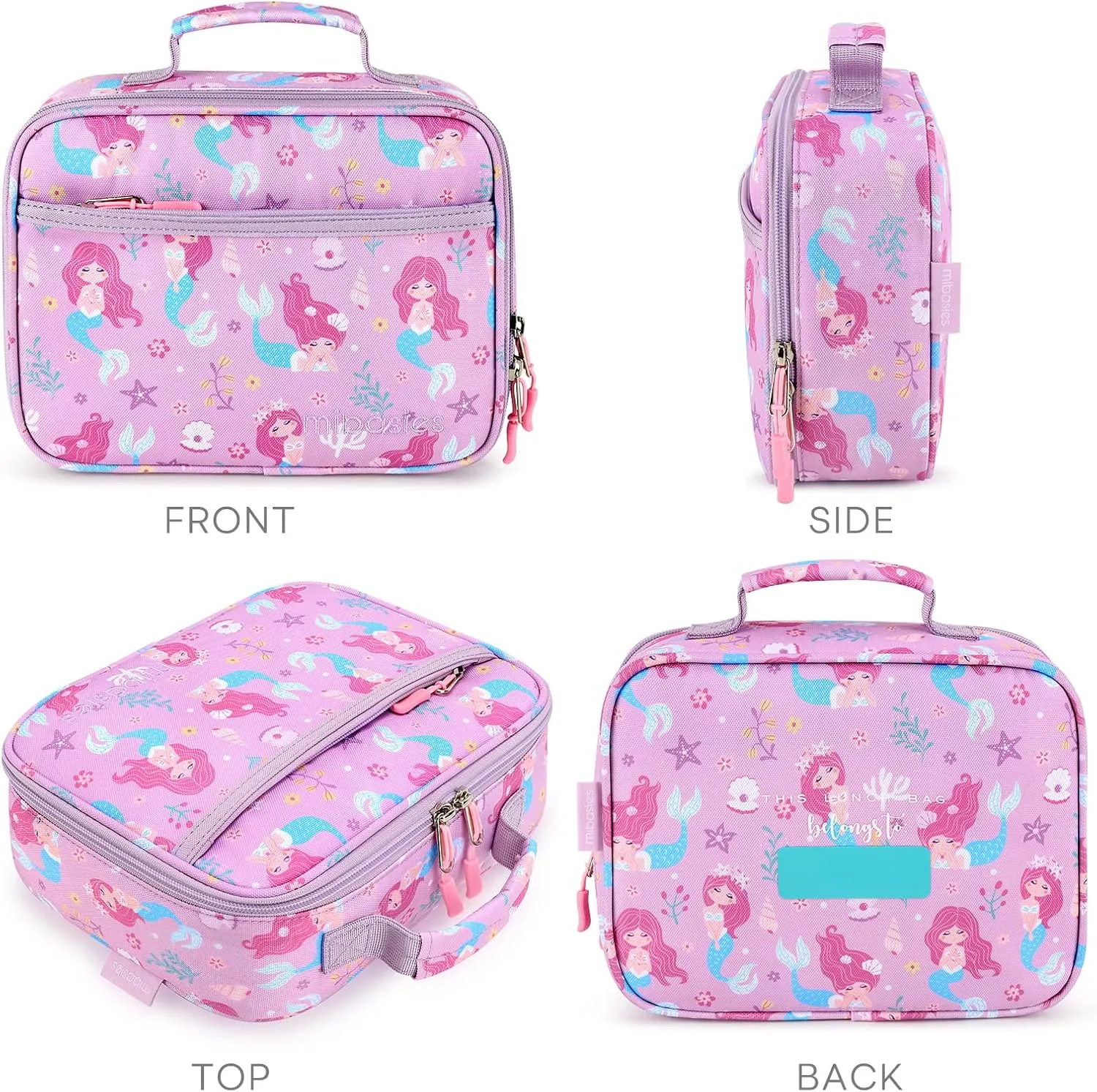 mibasies Kids Lunch Bag for Girls Toddler Insulated Lunch Box for School Travel, Flower Mermaid