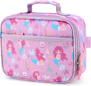 mibasies Kids Lunch Bag for Girls Toddler Insulated Lunch Box for School Travel, Flower Mermaid