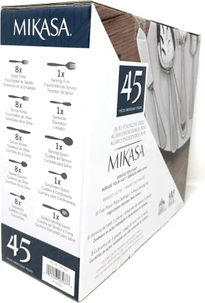 Mikasa Bravo Satin 18/10 Stainless Steel Flatware Serving Utensil, 45 Piece Set