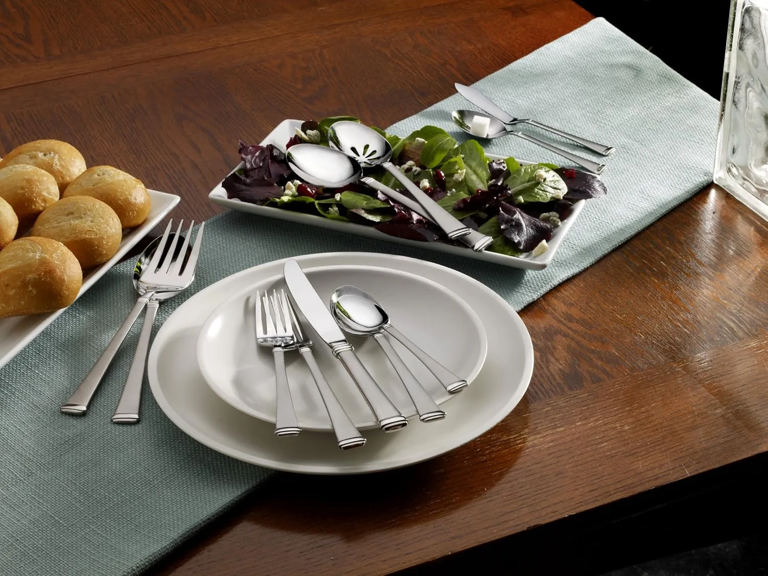 Mikasa Harmony 45-piece silverware set, 18/10 stainless steel cutlery set for 8, includes 5-piece serving utensils set