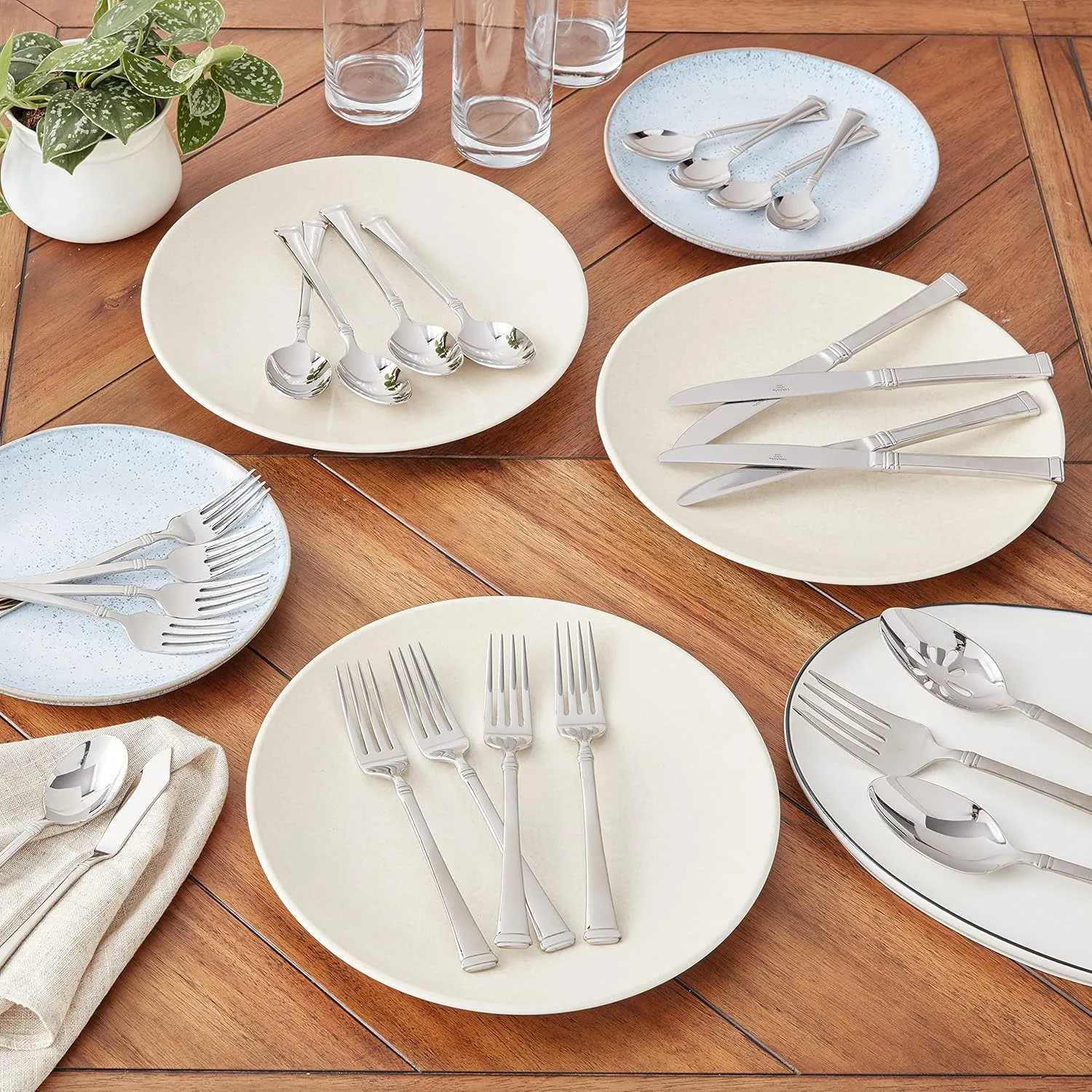 Mikasa Harmony 45-piece silverware set, 18/10 stainless steel cutlery set for 8, includes 5-piece serving utensils set