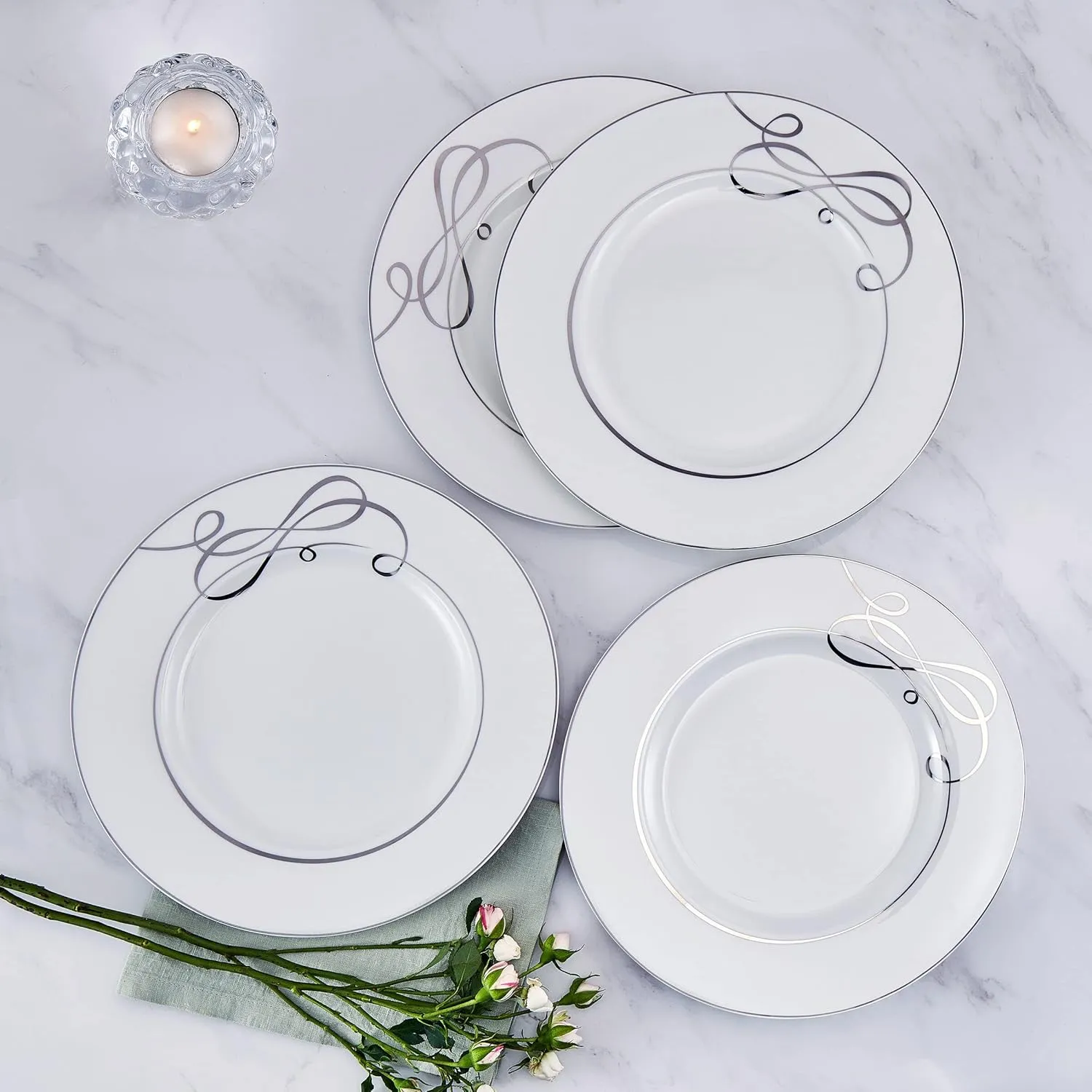 Mikasa Love Story Platinum Banded Dinner Plates, Set of 4