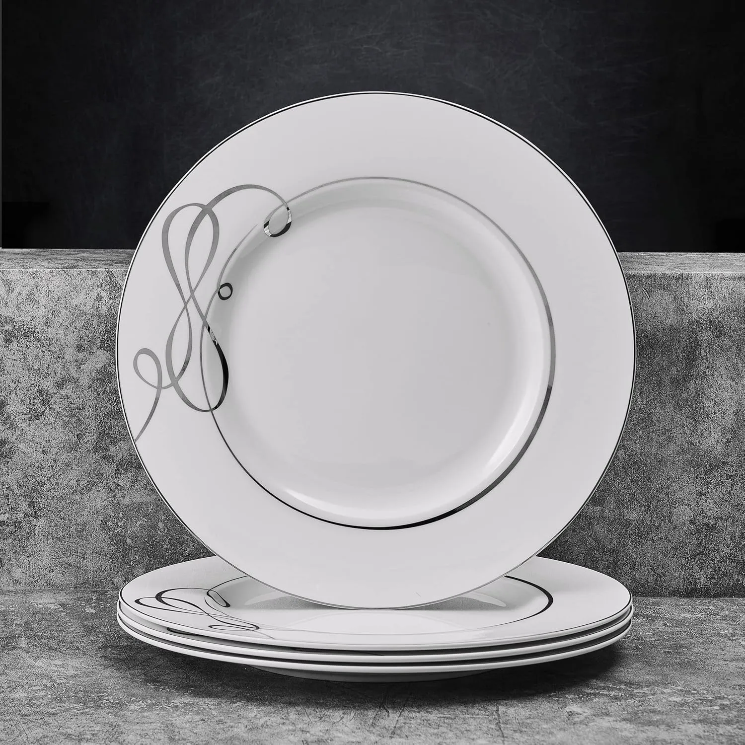 Mikasa Love Story Platinum Banded Dinner Plates, Set of 4