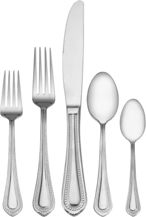Mikasa, Regent Bead Flatware Service for 12, 65 Piece Set, 18/10 Stainless Steel, Silverware Set with Serving Utensils