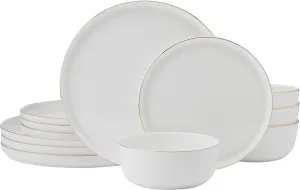 Mikasa Samantha Gold Bone China Chip Resistant 12 Piece Dinnerware Set, Servie for 4