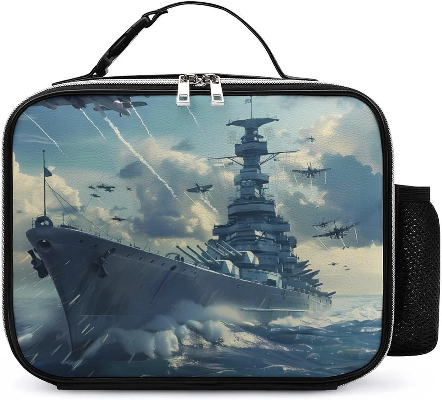 Military USS Enterprise Yorktown-Class Battleship Lunch Bag Insulated Lunch Box Container Reusable Lunch Tote Bag for Office Work Travel