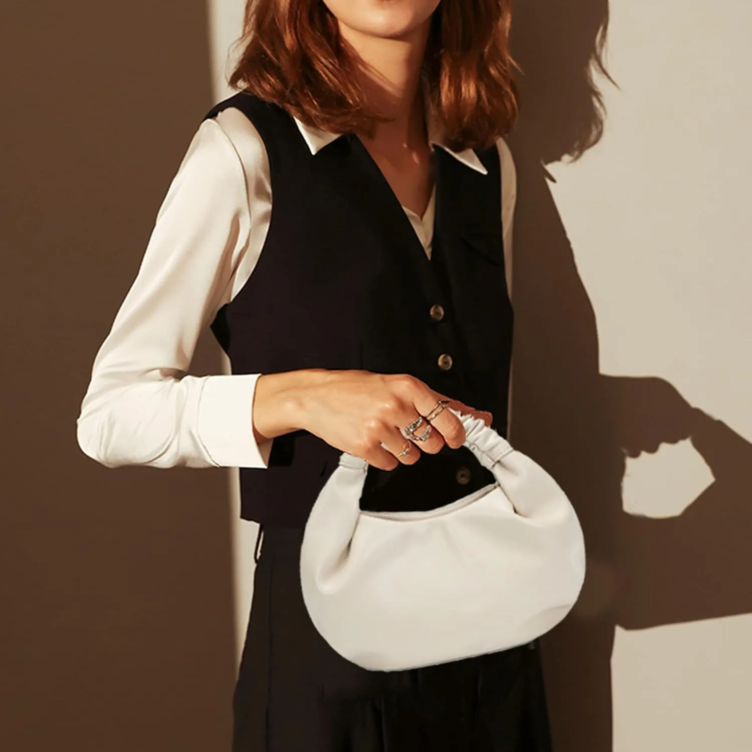 Mini Cloud Hobo Purse for Women Soft Genuine Leather Clutch Bag with Unique Shape for Events or Date Nights