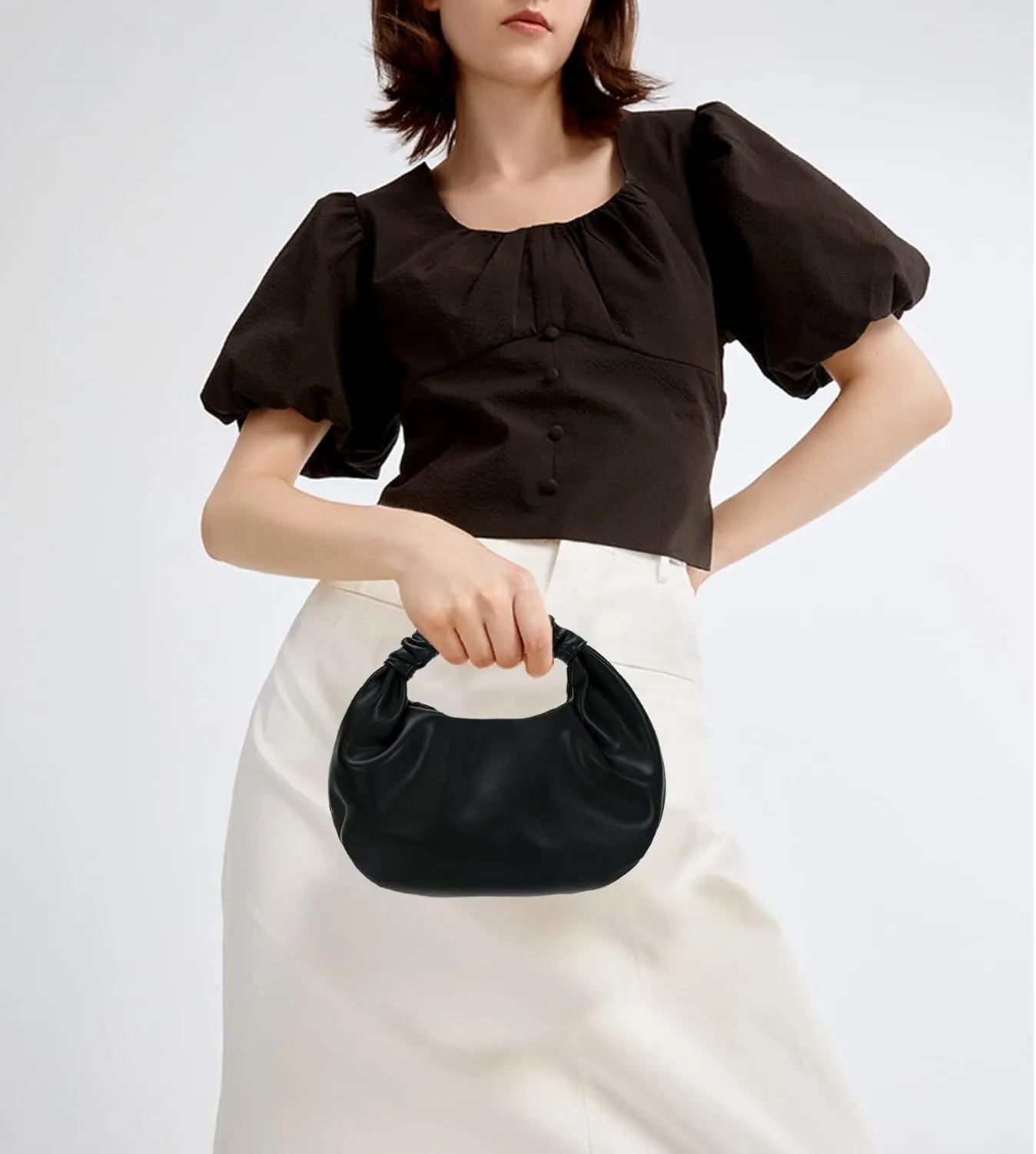Mini Cloud Hobo Purse for Women Soft Genuine Leather Clutch Bag with Unique Shape for Events or Date Nights