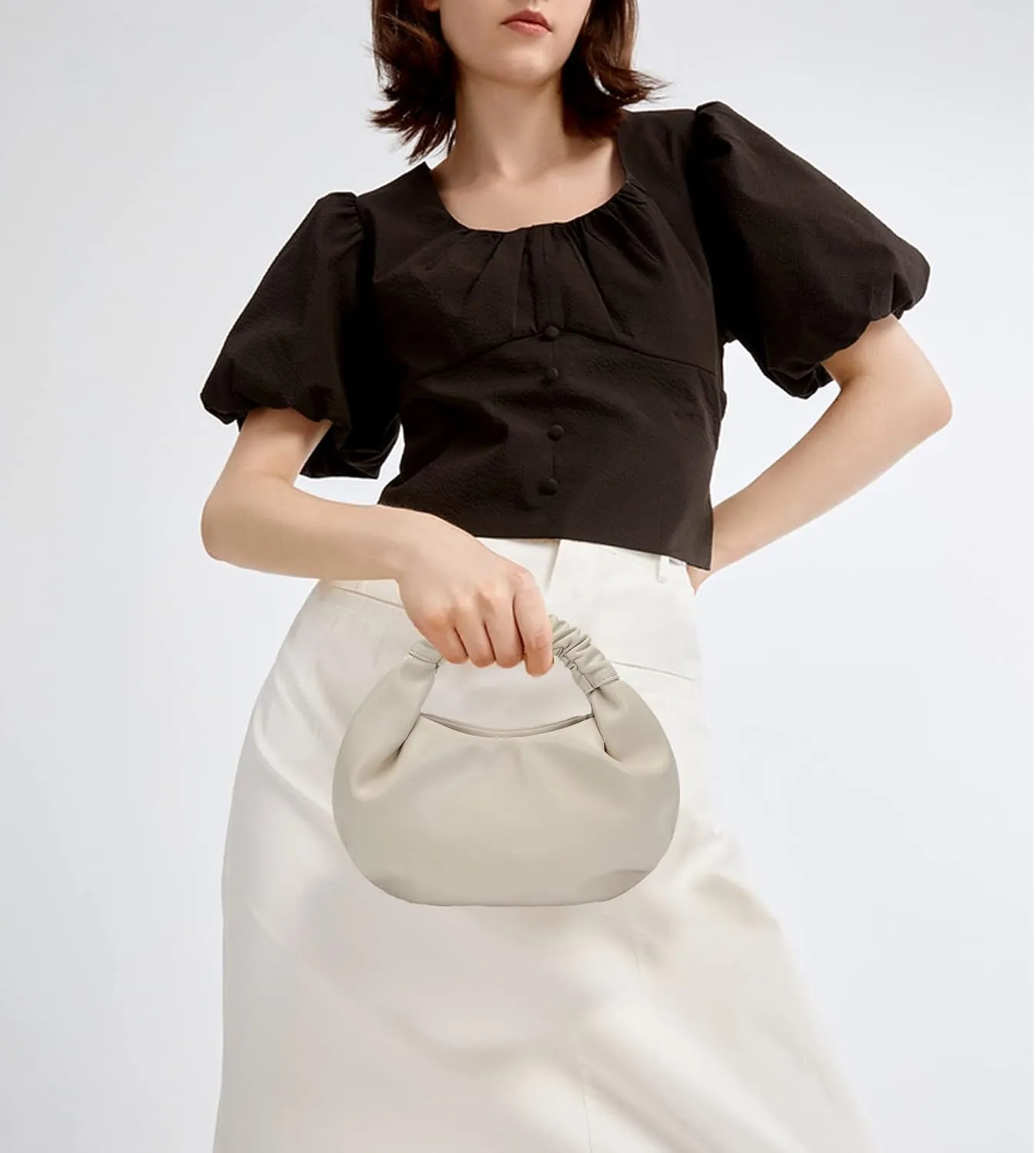 Mini Cloud Hobo Purse for Women Soft Genuine Leather Clutch Bag with Unique Shape for Events or Date Nights