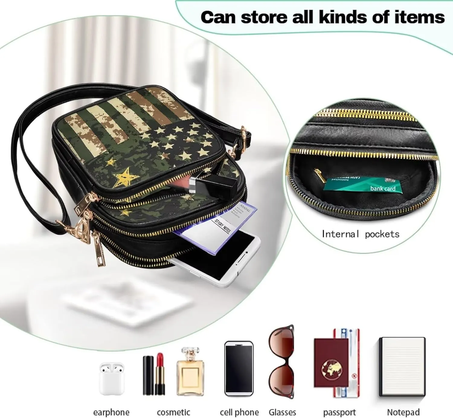 Mini Durable Womens Crossbody Bag with Zipper Pockets for Daily Use