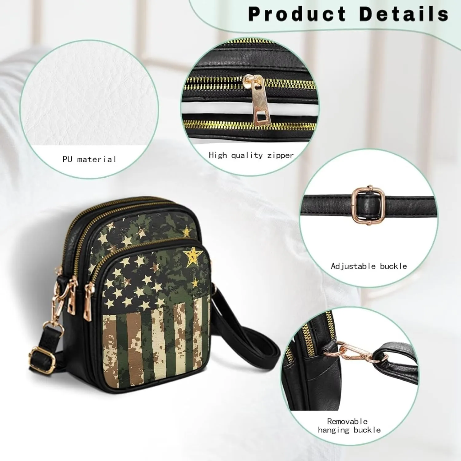 Mini Durable Womens Crossbody Bag with Zipper Pockets for Daily Use