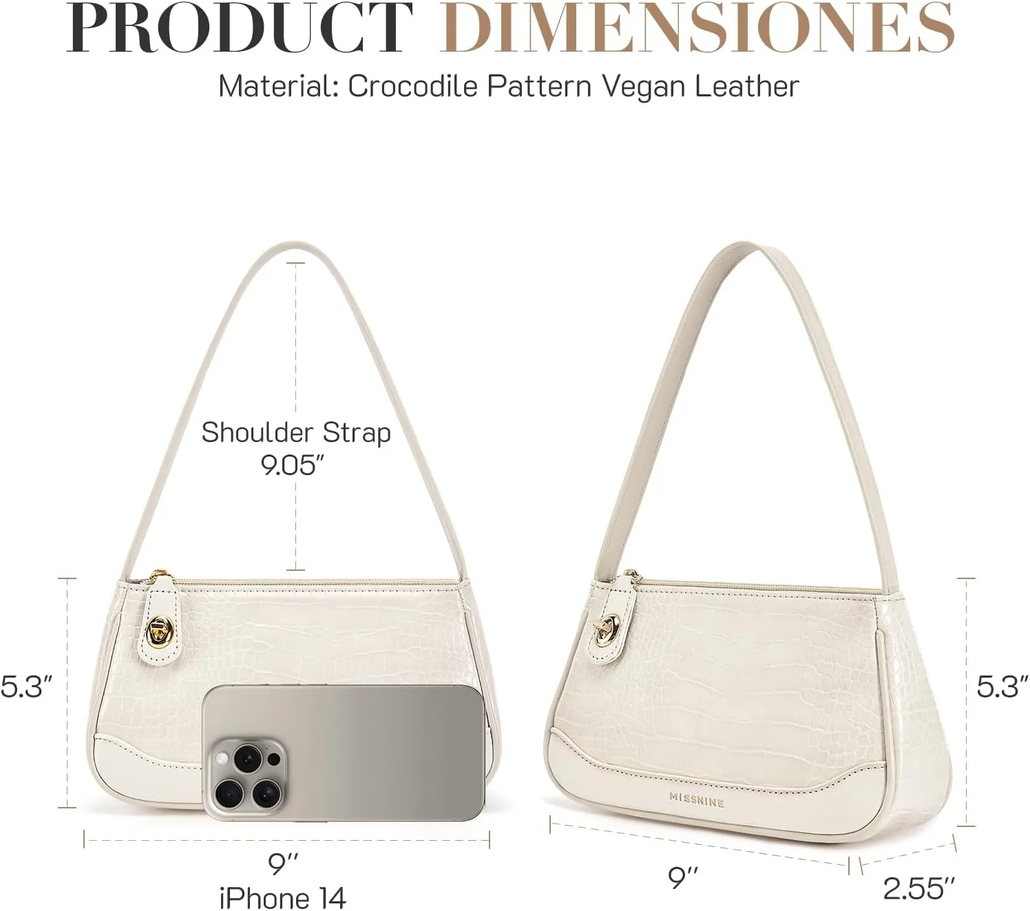 Missnine Shoulder Bag for Women Small Purse Trendy Clutch Hobo Bag Vegan Leather Mini Handbag with Zipper Closure