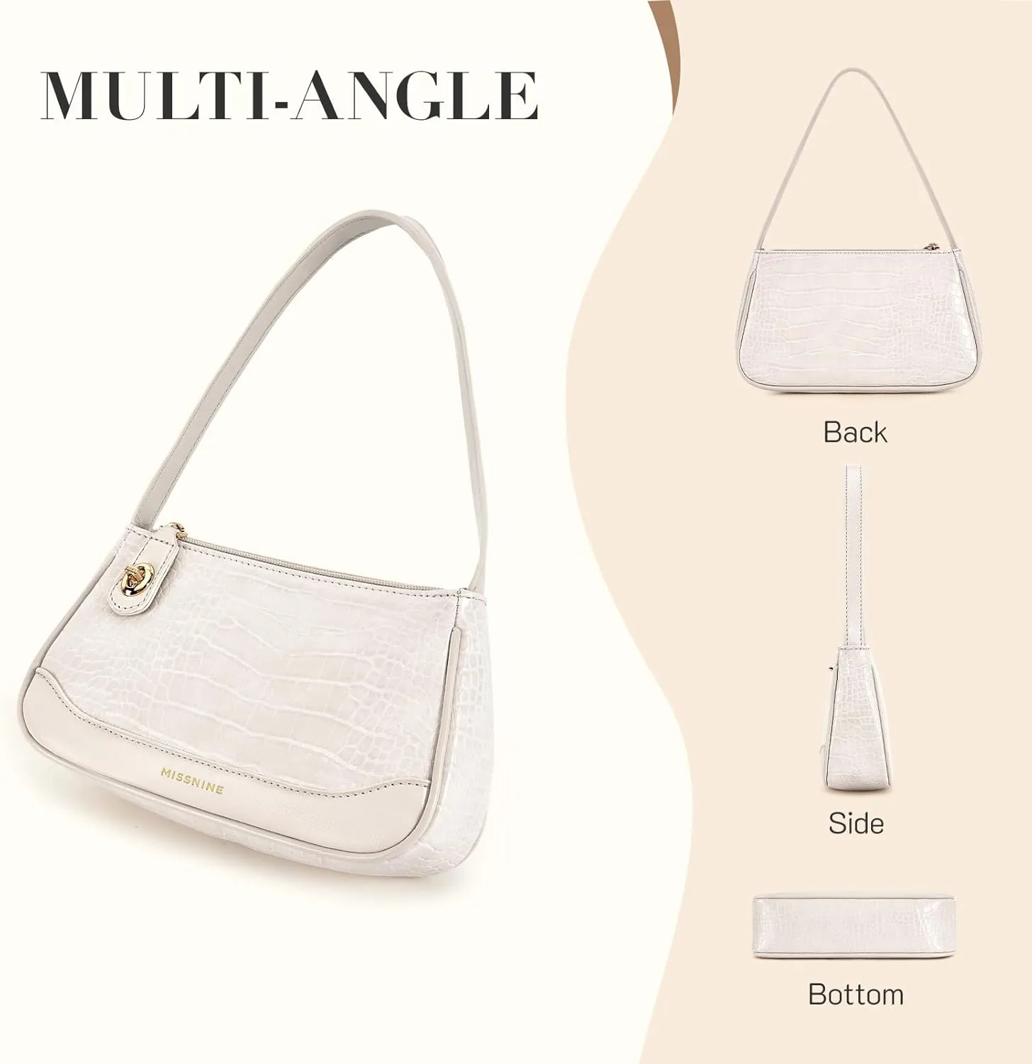 Missnine Shoulder Bag for Women Small Purse Trendy Clutch Hobo Bag Vegan Leather Mini Handbag with Zipper Closure