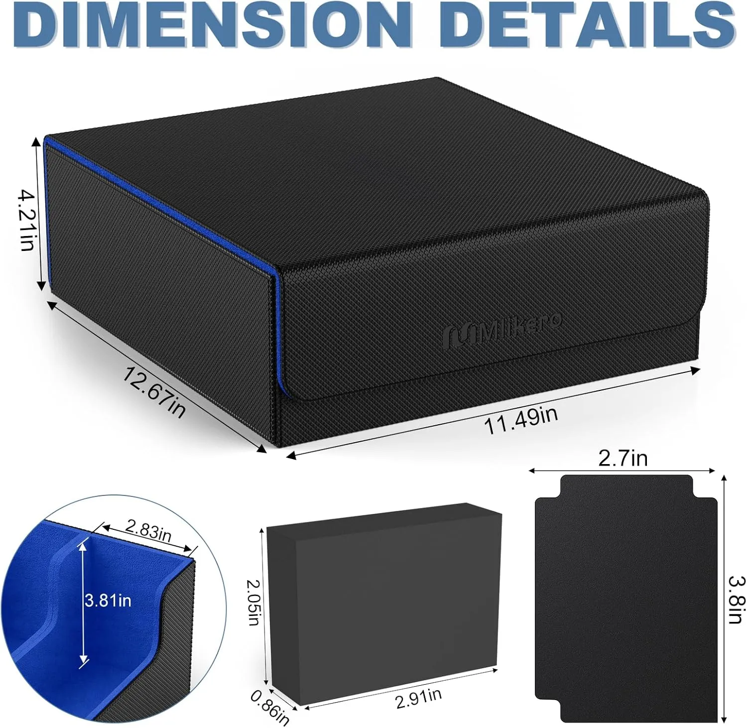 Mlikero Card Deck Case, 2400  Trading Card Storage Box with 10 Colorful Dividers and 4 Foam Stoppers, Leather Magnetic Closure Commander Deck Box Fit for MTG, TCG (4 Rows, Black&Blue)