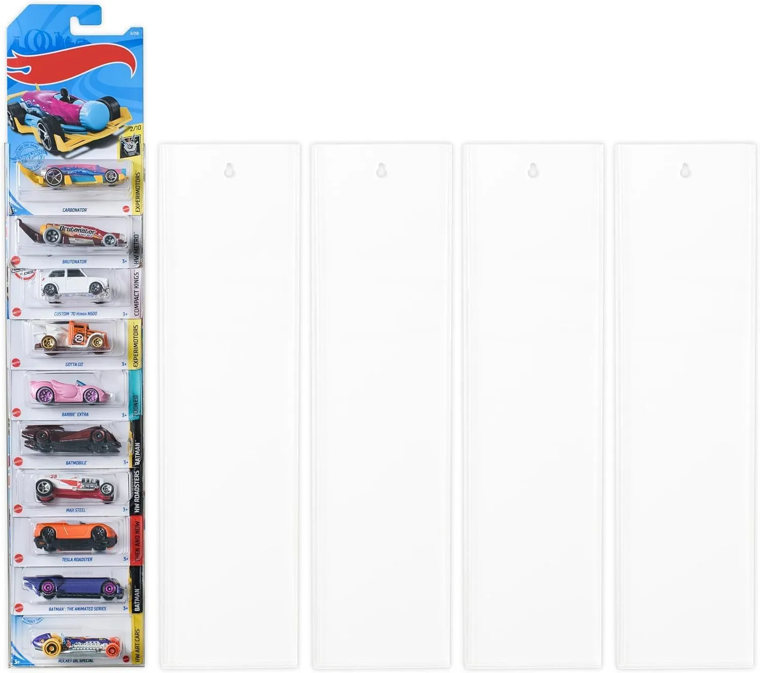Model Car Display Case Wall Mount - Holds Up to 50 Cars - Compatible with Hot Wheels Matchbox Packaged Cars - Diecast Blister Packed Toy Car Organizer Display Shelf Rack Wall Storage (5-Pack)